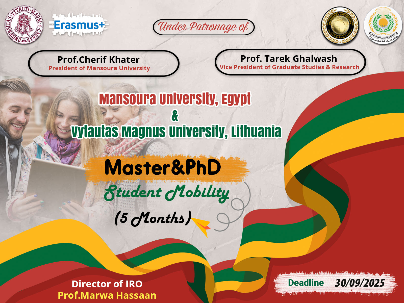 منحة خاصة بجامعة المنصورة ممولة بالكامل لجامعة Vytautas Magnus University بدولة ليتوانيا 
